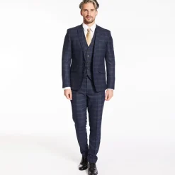 Marco Capelli Check Peak Lapel Three Piece Suit Xslim - Navy