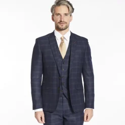 Marco Capelli Check Peak Lapel Three Piece Suit Xslim - Navy