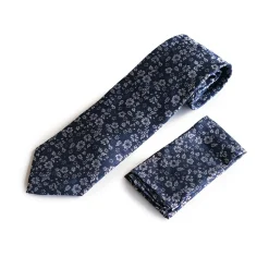 Marco Capelli Floral 8cm Silk Tie With Pocketsquare - Navy