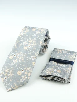 Marco Capelli Floral 7.5cm Tie With Pocket Square - Silver