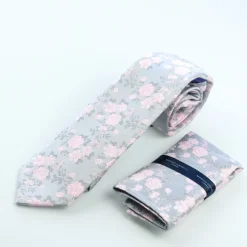 Marco Capelli Floral 7cm Tie With Pocketsquare - Grey