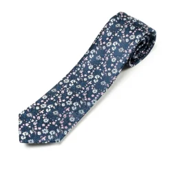 Marco Capelli Floral 7cm Tie With Pocket Square - Navy