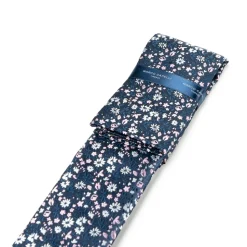 Marco Capelli Floral 7cm Tie With Pocket Square - Navy