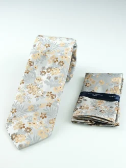 Marco Capelli Floral 7.5cm Tie With Pocketsquare - Silver