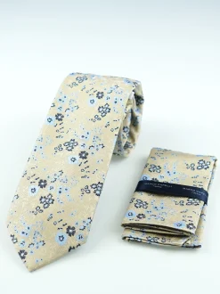 Marco Capelli Floral 7.5cm Tie With Pocketsquare - Stone
