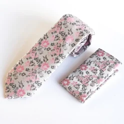 Marco Capelli Flower Tie With Pocketsquare 7.5cm - Pink