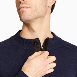 Marco Capelli Lambswool Zip & Button Knit - Navy