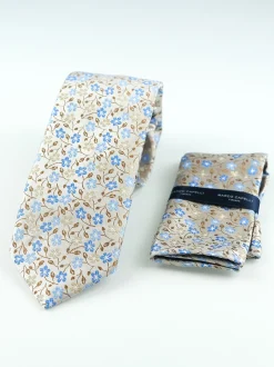 Marco Capelli Mini Floral 7.5cm Tie With Pocket Square - Stone
