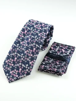 Marco Capelli Mini Floral 7.5cm Tie With Pocket Square - Navy