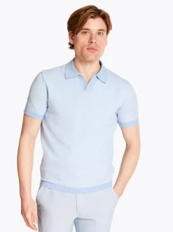 Marco Capelli Open Neck Structured Polo - Blue