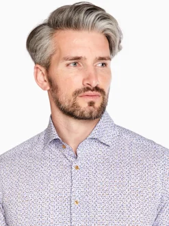 Marco Capelli Satin Stretch Abstract Flower Shirt - Blue