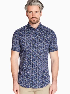 Marco Capelli Satin Stretch Leaf Print - Blue