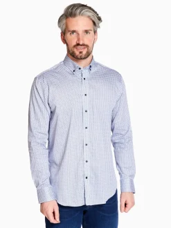 Marco Capelli Satin Stretch Triangle Print Shirt - Navy