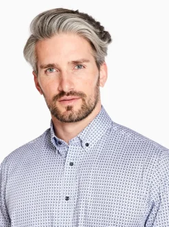 Marco Capelli Satin Stretch Triangle Print Shirt - Navy