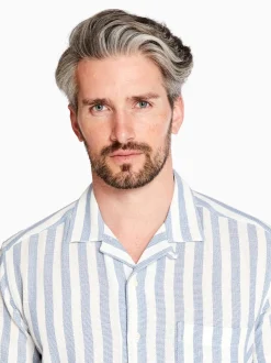 Marco Capelli Structured Stripe Cuban Collar Shirt - Blue