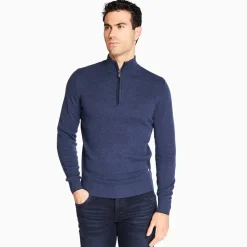 Marco Capelli Structured Two Tone Cotton Half Zip - Navy