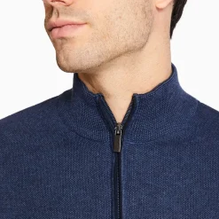 Marco Capelli Structured Two Tone Cotton Half Zip - Navy