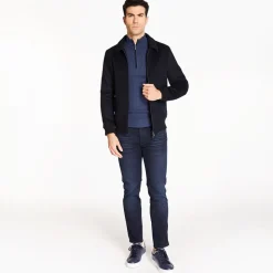 Marco Capelli Structured Two Tone Cotton Half Zip - Navy