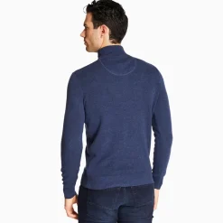 Marco Capelli Structured Two Tone Cotton Half Zip - Navy