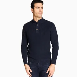 Marco Capelli Zip & Button Fisherman Rib Knit - Navy