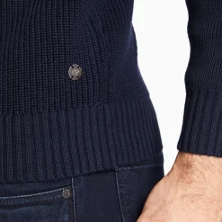Marco Capelli Zip & Button Fisherman Rib Knit - Navy