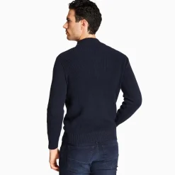 Marco Capelli Zip & Button Fisherman Rib Knit - Navy