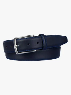 Profuomo Leather Contrast Belt 3.5cm - Navy