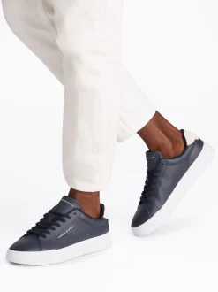 Tommy Hilfiger Court Leather Tumbled Sneaker - Navy