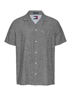 Tommy Jeans Classic Linen Cuban Collar Shirt - Navy