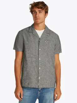 Tommy Jeans Classic Linen Cuban Collar Shirt - Navy