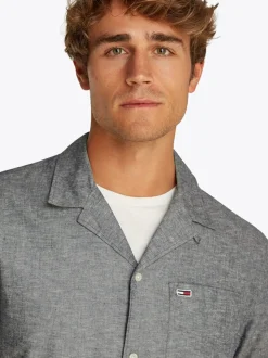Tommy Jeans Classic Linen Cuban Collar Shirt - Navy