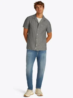 Tommy Jeans Classic Linen Cuban Collar Shirt - Navy