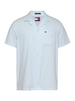 Tommy Jeans Classic Linen Cuban Collar Shirt - Blue