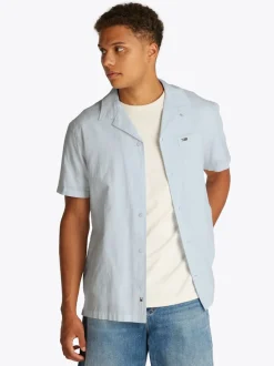 Tommy Jeans Classic Linen Cuban Collar Shirt - Blue