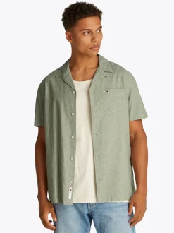 Tommy Jeans Classic Linen Cuban Collar Shirt - Green