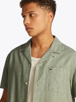 Tommy Jeans Classic Linen Cuban Collar Shirt - Green