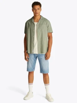 Tommy Jeans Classic Linen Cuban Collar Shirt - Green