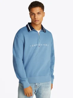 Tommy Jeans Linear Quarter Zip Sweatshirt - Blue