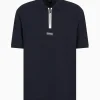 AX ARMANI Collar Zip Logo Detail Polo - Navy