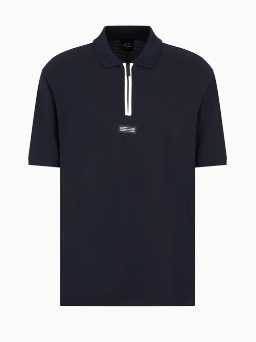 AX ARMANI Collar Zip Logo Detail Polo - Navy