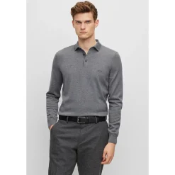 Boss Bono L Virgin Wool Polo Sweater - Grey