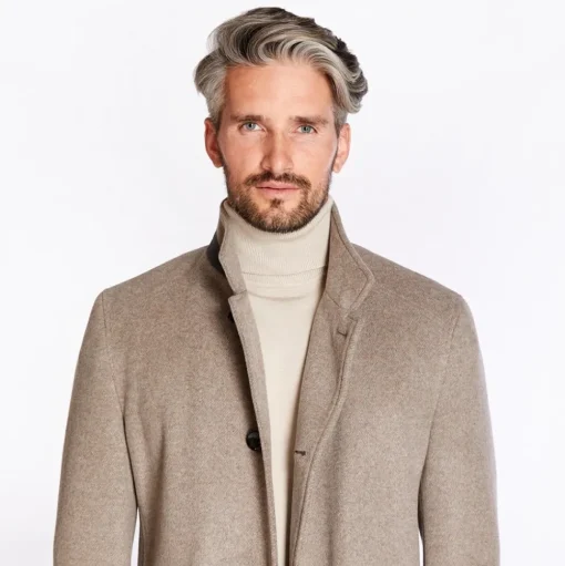Bugatti Diagonal Stand Collar Coat - Stone