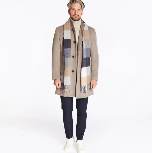 Bugatti Diagonal Stand Collar Coat - Stone