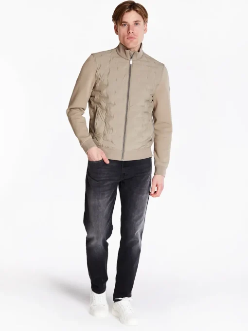 Bugatti Mix Media Quilt Sweat Jacket - Brown