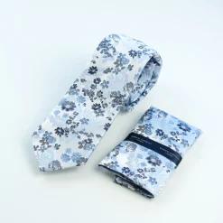 Marco Capelli Floral 7cm Tie With Pocketsquare - Silver