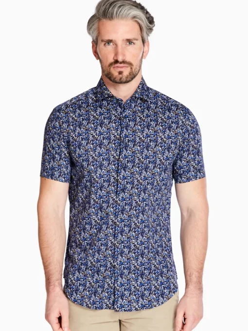 Marco Capelli Satin Stretch Leaf Print - Blue