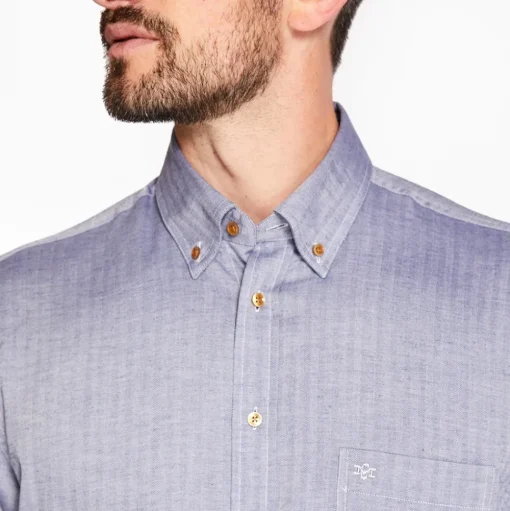 Marco Capelli Tencel Herringbone Cotton Wool Shirt - Navy