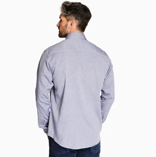 Marco Capelli Tencel Herringbone Cotton Wool Shirt - Navy