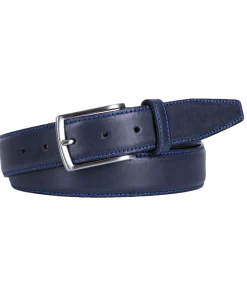Profuomo Leather Contrast Belt 3.5cm - Navy