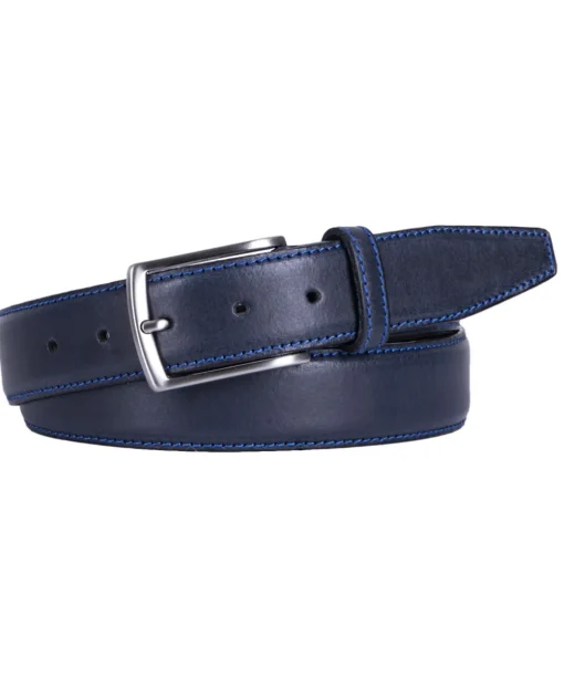 Profuomo Leather Contrast Belt 3.5cm - Navy